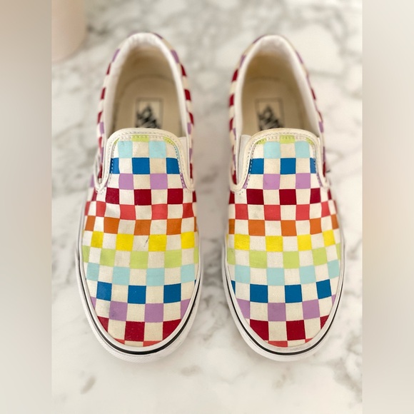 Vans Rainbow Checkered Slip-On Shoes Womens Size 9 - Picture 2 of 7